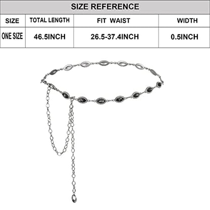 ILuvatar Green Glass Diamond Chain Belt - Metal Women's Western Style Dress Belt - color: Silver-bk