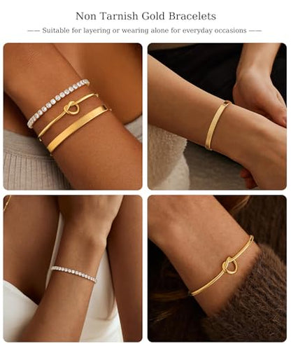 ZOERAY Silver Gold Bangle Bracelets for Women Non Tarnish 14k Gold Plated Stackable Cuff Bracelets for Women Trendy Cubic Zirconia Stainless Steel Chunky Bracelet Stack Set Waterproof Jewelry Gifts - color: A.Knot-Gold