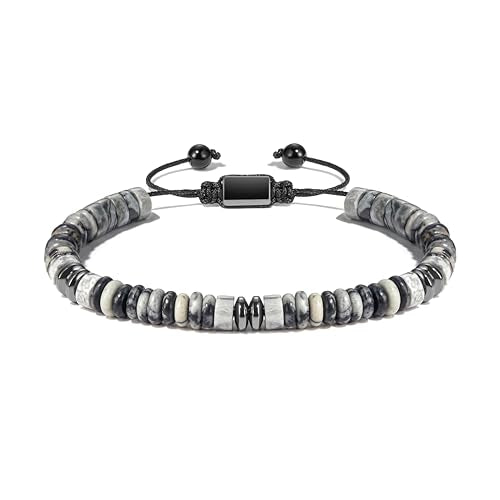 Natural Stone Beaded Bracelet for Men Women Boho Adjustable - color: Zebra Jasper