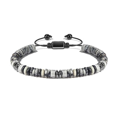 Natural Stone Beaded Bracelet for Men Women Boho Adjustable - color: Zebra Jasper