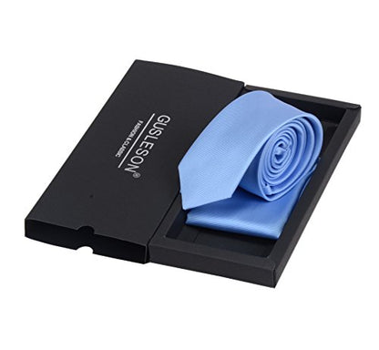 GUSLESON 2.4" Slim Necktie and Handkerchief Set For Men Solid Skinny Tie Set - color: Blue
