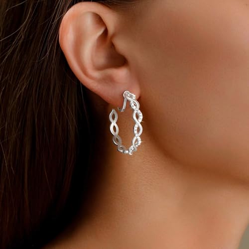 Clip On Hoop Earrings for Women Lightweight - Silver Twisted Clip-on Hoop Earings With Cubic Zirconia Fake Non Pierced Ears Jewelry - style: CZ-S25mm