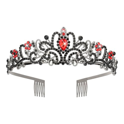 Gothic Tiara for Women, Black Red Crystal Crown, Tiara with Combs - color: Gunmetal