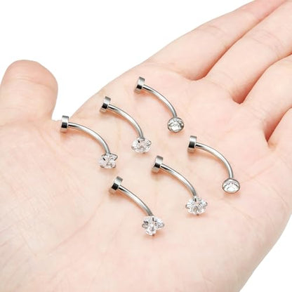 Vsnnsns 14G Floating Belly Button Ring Piercing Jewelry 316L Stainless Surgical Steel Round Heart Cubic Zirconia Navel Rings Belly Button Ring Piercing Jewelry for Women 14 Gauge Hypoallergenic - color: Silver-12MM Bar-Clear CZ