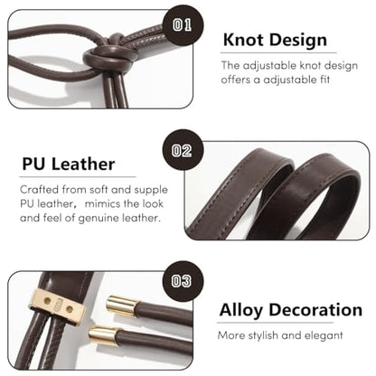 Women's Knotted Thin Waist Belt PU Leather Skinny Belts for Dresses Pants - color: Coffee