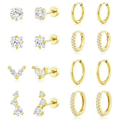 Adoyi 9 Pairs Gold Hoop Earrings Set for Womens Twisted Huggie Hoops Earrings 14K 18K Gold Plated for Girls Valentines Mother's Day Birthday Gifts Lightweight - color: Style-F