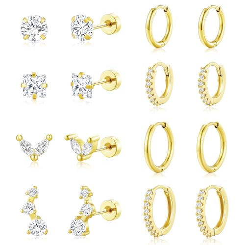 Adoyi 9 Pairs Gold Hoop Earrings Set for Womens Twisted Huggie Hoops Earrings 14K 18K Gold Plated for Girls Valentines Mother's Day Birthday Gifts Lightweight - color: Style-F