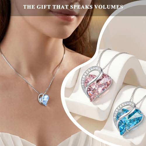 Crystal Heart Necklace for Women - Quietrose Faceted Crystal Heart Pendant with Sparkle Accents, Silver-Tone Curved Frame, 0.85" x 0.73", 18+2" Adjustable Chain, Elegant Gift for Her - color: Sky Blue - Sea Whisper
