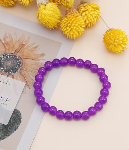 BOMAIL Natural Stone Beaded Bracelet for Women Men | 8mm Round Beads,Healing Crystal,Semi-Precious Gemstone,Yoga,Stretch,Bracelets Jewelry Gift - color: Amethyst