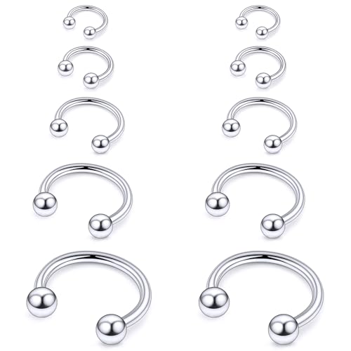 20G 18G 16G 14G 12G ASTM F136 Titanium Horseshoe Septum Nose Ring Piercing Jewelry Circular Barbell Helix Snug Tragus Rook Daith Cartilage Earring Lip Ring Hoop Piercing Jewelry for Women Men - style: 12G, 10mm 12mm 14mm 16mm 19mm Length, Ball