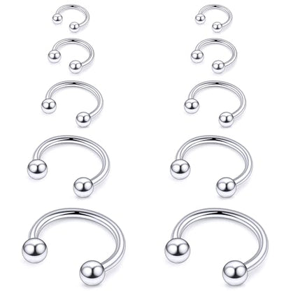 20G 18G 16G 14G 12G ASTM F136 Titanium Horseshoe Septum Nose Ring Piercing Jewelry Circular Barbell Helix Snug Tragus Rook Daith Cartilage Earring Lip Ring Hoop Piercing Jewelry for Women Men - style: 14G, 8mm 10mm 12mm 14mm 16mm Length, Ball