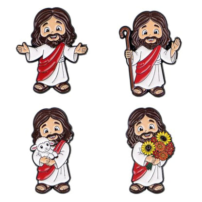 2/4/5/20pcs Funny Enamel Pins Bulk - Aesthetic Hard Enamel Lapel Pins Set, Art Brooches for Backpacks, Jackets, Hats, Bags, Lanyards, Cute Animal Pins for Adults, Kids, Women, Men - style: 4pcs Jesus