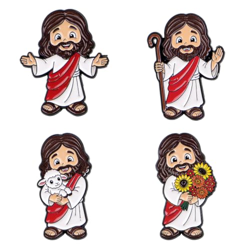 2/4/5/20pcs Funny Enamel Pins Bulk - Aesthetic Hard Enamel Lapel Pins Set, Art Brooches for Backpacks, Jackets, Hats, Bags, Lanyards, Cute Animal Pins for Adults, Kids, Women, Men - style: 4pcs Jesus