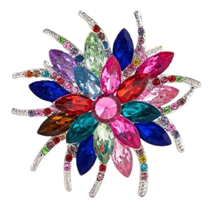Rhinestone Sunflower Brooch Pin Red Pink Flower Brooch Stylish Crystal Brooch Elegant Clothing Hat Bag Accessories Jewerly for Women - color: Colourful1