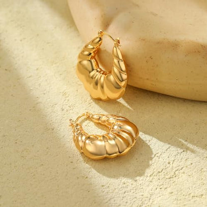 Women Hoop Earrings Lightweight 18K Gold Plated Chunky Hoops Earring Daily Jewelry - style: Hoops 7