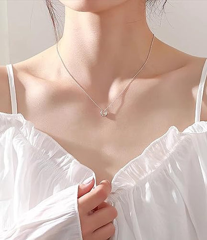 S925 Silver Women's Bar Necklace/Double Circle Layered Y Necklace Chain Adjustable Long/Tiny Pendant Chain Choker for Lady Gift - style: Open Circle