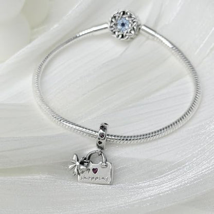 925 Sterling Silver Bead Charm for Pandora Bracelets and Necklaces,Pink Bow Cherry Butterfly Blue Ocean Pendant Bead Charms Jewelry Present Valentines Gifts for Wife/Girlfriend Women - style: Ladies' Bow Bag Charms