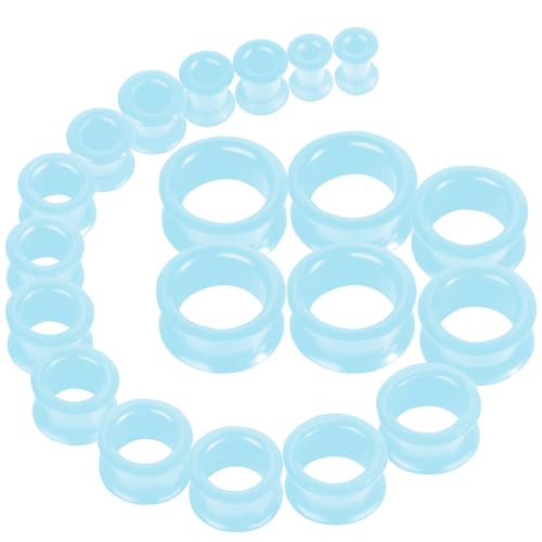 20Pcs Silicone Ear Gauges 2G-25mm Flexible Ear Tunnels Gauges Soft Expander Stretching Ear Plugs Tunnels Black Earring Piercings Jewelry for Men Women - color: Thick Lake Blue Silicone