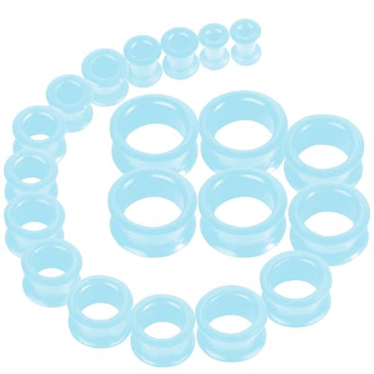 20Pcs Silicone Ear Gauges 2G-25mm Flexible Ear Tunnels Gauges Soft Expander Stretching Ear Plugs Tunnels Black Earring Piercings Jewelry for Men Women - color: Thick Lake Blue Silicone