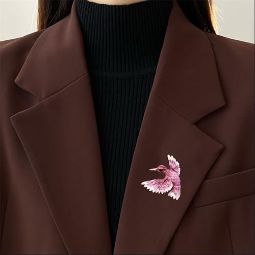 Cute and Fun Enamel Hummingbird Brooch for Women Dainty Unique Animal Bird Quirky Brooches Pin for Blazer Coat Dress Scarf Hat - color: Violet