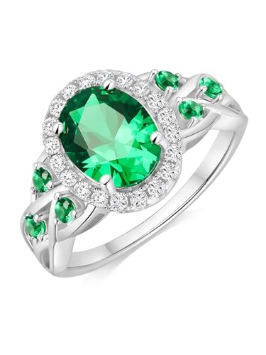2-3 Carat Oval Engagement Ring 925 Silver Celtic Knot Birthstone Rings for Women Hypoallergenic Amehtyst/Aquamarine/Emerald/Ruby/Sapphire Cocktail Rings Jewelry Size 6-10 - color: A. Emerald