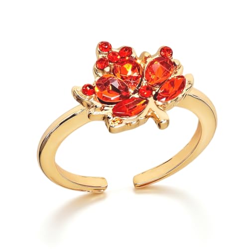 Fall Gold Plated Knuckle Ring Trendy Zircon Crystal Jewelry with Maple Leaf Design Vintage Stackable Joint Finger Ornament Simple Cute Open Twist Ring for Women Daily Wear - color: Gold1