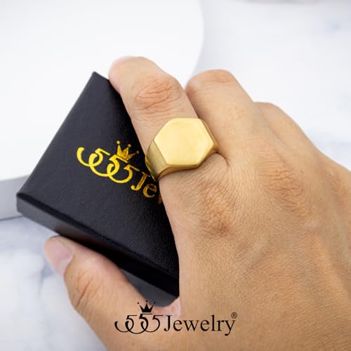 555Jewelry Stainless Steel Solid Plain High Polish Round Signet Ring for Men - color: Hexagon Gold