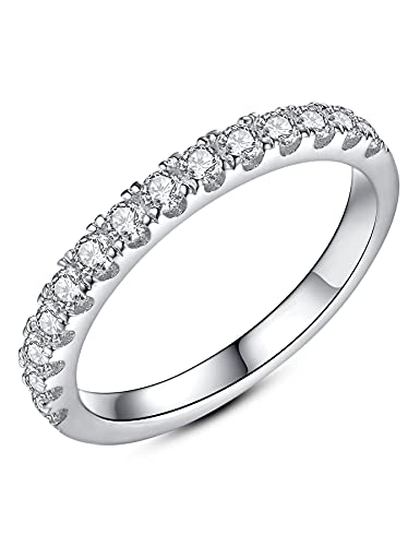 IMOLOVE Moissanite Wedding Band Wedding Rings for Women 925 Sterling Silver Rings with 18K White Gold Plated Eternity Stackable Engagement Ring Anniversary Band Size 3-12 - color: White, size: 9, style: A-Half Eternity 0.2CT