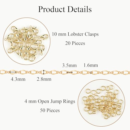 Jabogrii 32.8 Feet Lip Jewelry Making Chains Bulk 18K Gold Brass Chain | Permanent Chain for Jewelry Making DIY Craft Chain Roll Jewelry Findings - color: Lip Gold