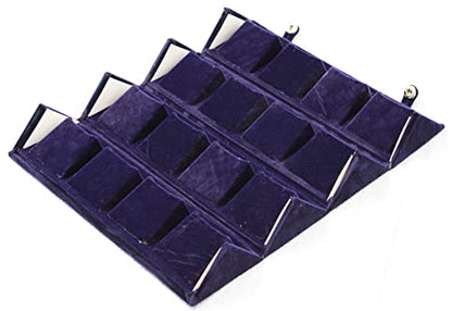 atorakushon Blue Velvet Vanity Box Make-Up Jewellery Earrings Utility Toiletry Wardrobe Organizer Pouch Travelling Box For Women's Set of 1 - style: Jhumka Earring Organiser Folder 12 Pair Blue