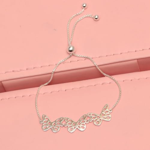 Charmsy 925 Sterling Silver Sliding Bolo Bracelet for Women | Women's Italian Handmade Adjustable Bolo Bead Ball Slider Bracelet - style: Butterfly Bolo