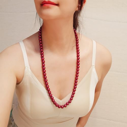 AAA+ Simulated Pearl Strand Necklace Colorful 10mm Pearls Choker Necklaces for Women 1920s Long Costume Jewelry Gift - color: long pearl necklace Burgandy 24 Inches
