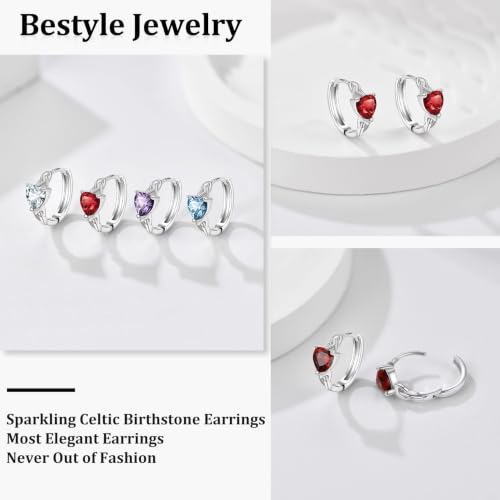 Bestyle 925 Sterling Silver Huggie Hoop Earrings Small Birthstone Hoop Earrings for Women Hypoallergenic Silver Huggie Earring,Great Birthday Earrings Gift for Daughter Wife Mom - color: 01-Red Garnet-Hoop