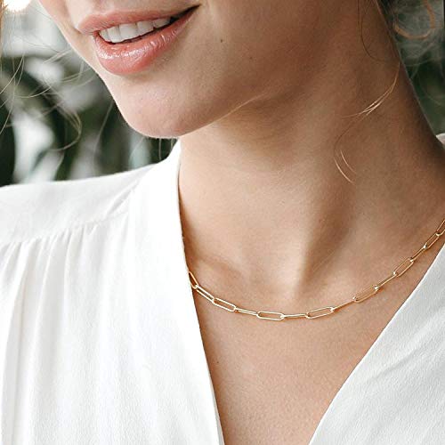 Lock Necklace for Women Paperclip Link Chain Padlock Necklace Non-Tarnish - color: Gold - 17 Inches Chain Necklace