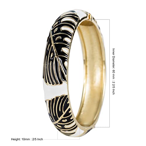 Hawaiian Monstera Luau Leaves Hinged Clasp Fashion Enamel Bangle Bracelet - color: White