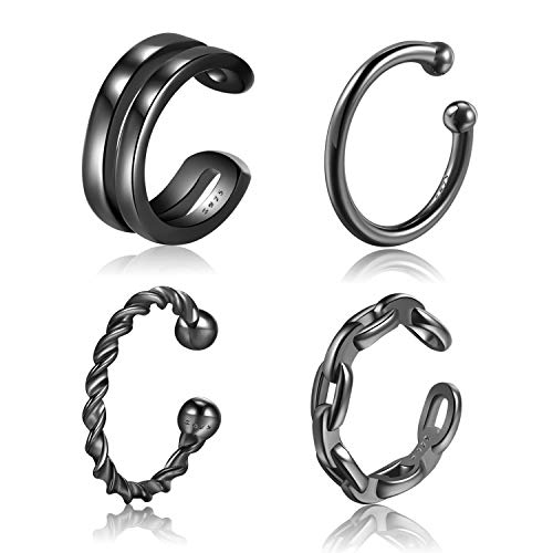 CHIC & ARTSY 925 Sterling Silver Ear Cuffs for Women, Non Piercing Clip On Cartilage Cuffs, Adjustable Fake Conch & Helix Earrings, Gold Plated & Oxidized Various Styles - color: ear cuff #19