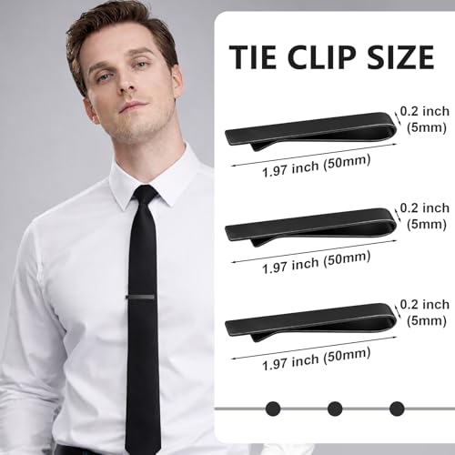 Roctee Skinny Tie Clip, 3 Pack Tie Bar Tie Clips For Men Low-Key Matte Black Elegant Necktie Pinch Clips For Business Meeting Graduation Ceremony Wedding Anniversary Party - color: Matte Black