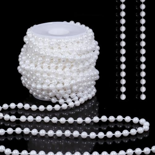 Pearls String Beads 33 Feet Crafts Faux Pearl Roll for Christmas Garland Flowers Wedding Party Jewelry Decoration(6mm White) - color: White, size: 6mm