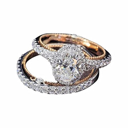 Elegant 2Pcs Women Engagement Ring CZ Simulated Diamond Ring Set with Oval Solitaire Proposal Rings Wedding Bands (Rose Gold, 9) - color: Rose Gold, size: 9