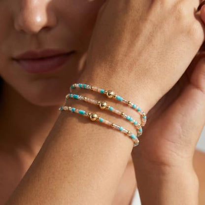 Small Seed Beaded Stack Bracelets Set for Women,Boho Handmade 3Pcs Colorful Glass Gold Stretch Accessories Jewelry, Summer Beach Wear Holiday Friendship Gift - color: Green