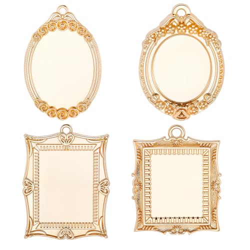 Beebeecraft 1 Box 4Pcs Pendant Trays Kit 14K Gold Plated Cabochon Settings Charms Blank Bezel Charm Round Oval Rectangle for Jewelry Making Necklace DIY Crafts - color: #3 Mix 4 Styles
