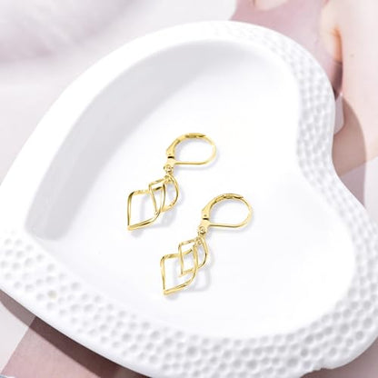 Leverback Earrings Dangle Earrings for Women Dangly Earrings Anniversary Birthday Gifts for Women - style: Double Linear-Gold