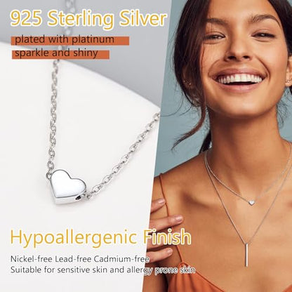 PROSILVER 925 Sterling Silver Necklace for Women Dainty Pendant Necklace | Hypoallergenic 925 Sterling Silver, Cute Small Pendant, Star/Heart/Moon/Triangle/Bar/Round Necklace Silver with Gift Box - color: 01 Sliver, style: 02 Heart