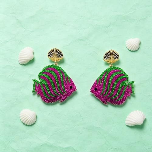 Cute Acrylic Tropical Fish Earrings Creative Parrot Hornbill Drop Dangle Earrings Stylish Animal Statement Earrings Daily Wear Jewelry for Women - color: Rose Red Green Fish