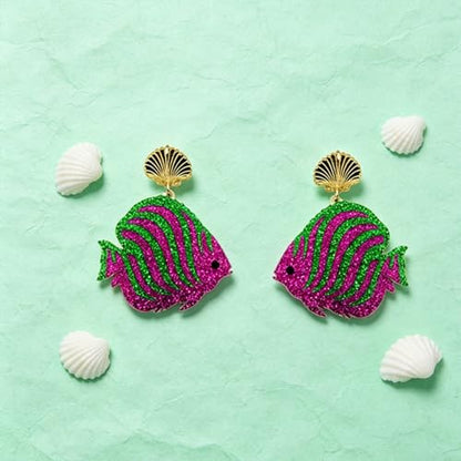 Cute Acrylic Tropical Fish Earrings Creative Parrot Hornbill Drop Dangle Earrings Stylish Animal Statement Earrings Daily Wear Jewelry for Women - color: Rose Red Green Fish
