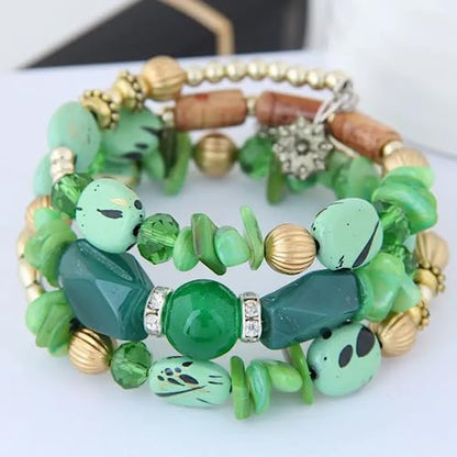 Women Beaded Bracelet Set | Colorful Boho Stackable Trendy Design with Crystal Accents Multilayer Bangle Bracelet | Fashion Stretch Braclets Jewelry for Women - color: Green.