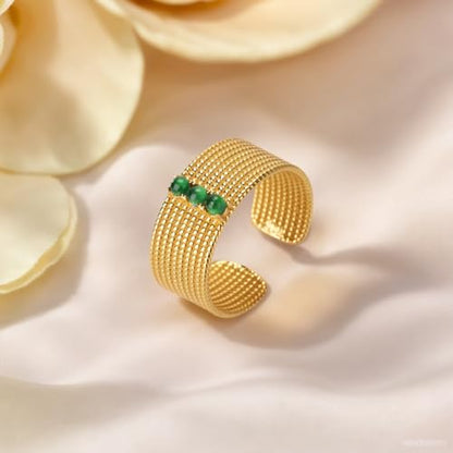 MRW Rings For Women Handmade Natura Green 925 Sterling Silver Gold Plated Zircon Ring Jewelry For Women - color: NATURAL JADE（Gold Plated）