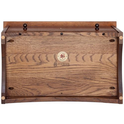 Harvey Ellis Wooden Jewelry Box, Solid Quartersawn Oak | Onondaga Brown Finish, Inlay, Velvet-Lining, Ring Holder, Drawer w/ 2 Keys, 18in W x 11in D x 7.5in H, 18in H Lid Open