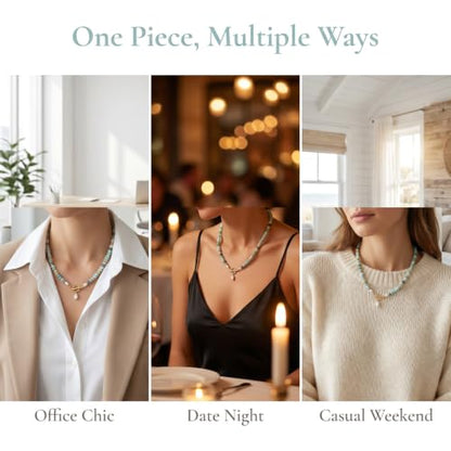 Beaded Gemstone Necklaces for Women, Bohemian Choker Natural Stone Bead Decoration Summer Beach Handmade Jewelry Necklace