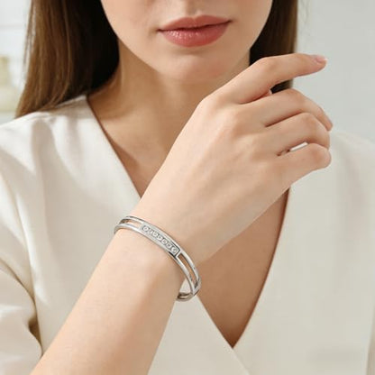 MILAKOO 6/8mm Gold/Silver Color Bangle Hollow Stainless Steel with Rhinestone Bracelets - color: Silver, size: 8mm